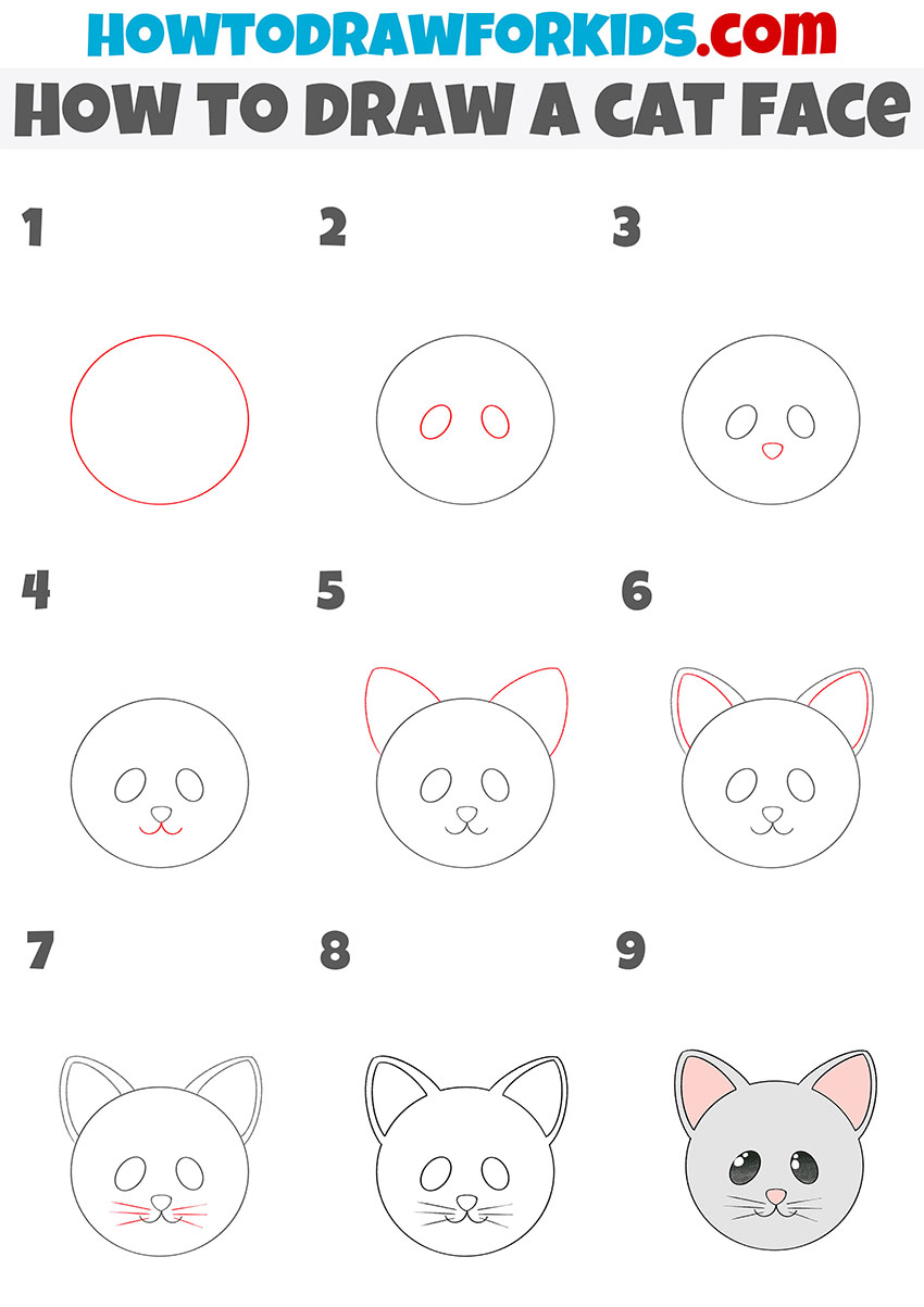 cat face step by step drawing tutorial