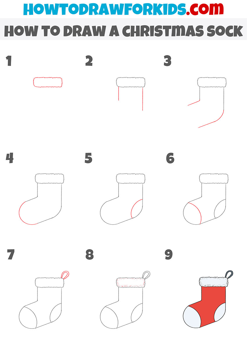 how to draw a christmas sock step by step