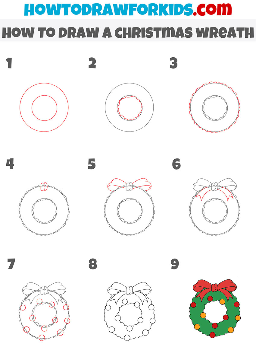 how to draw a christmas wreath step by step
