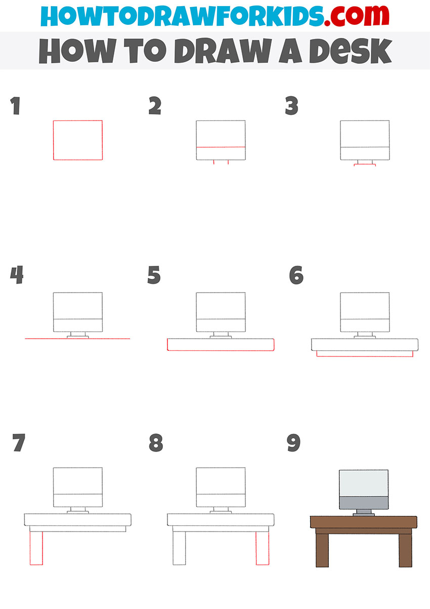 how to draw a desk step by step