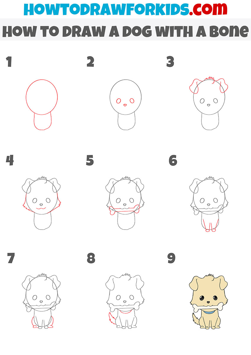 how to draw a dog with a bone step by step