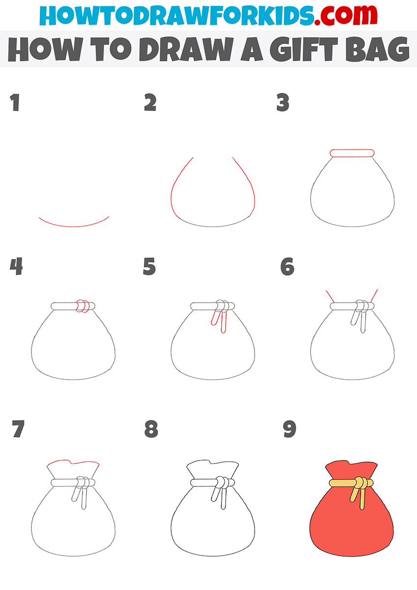 how to draw a gift bag step by step