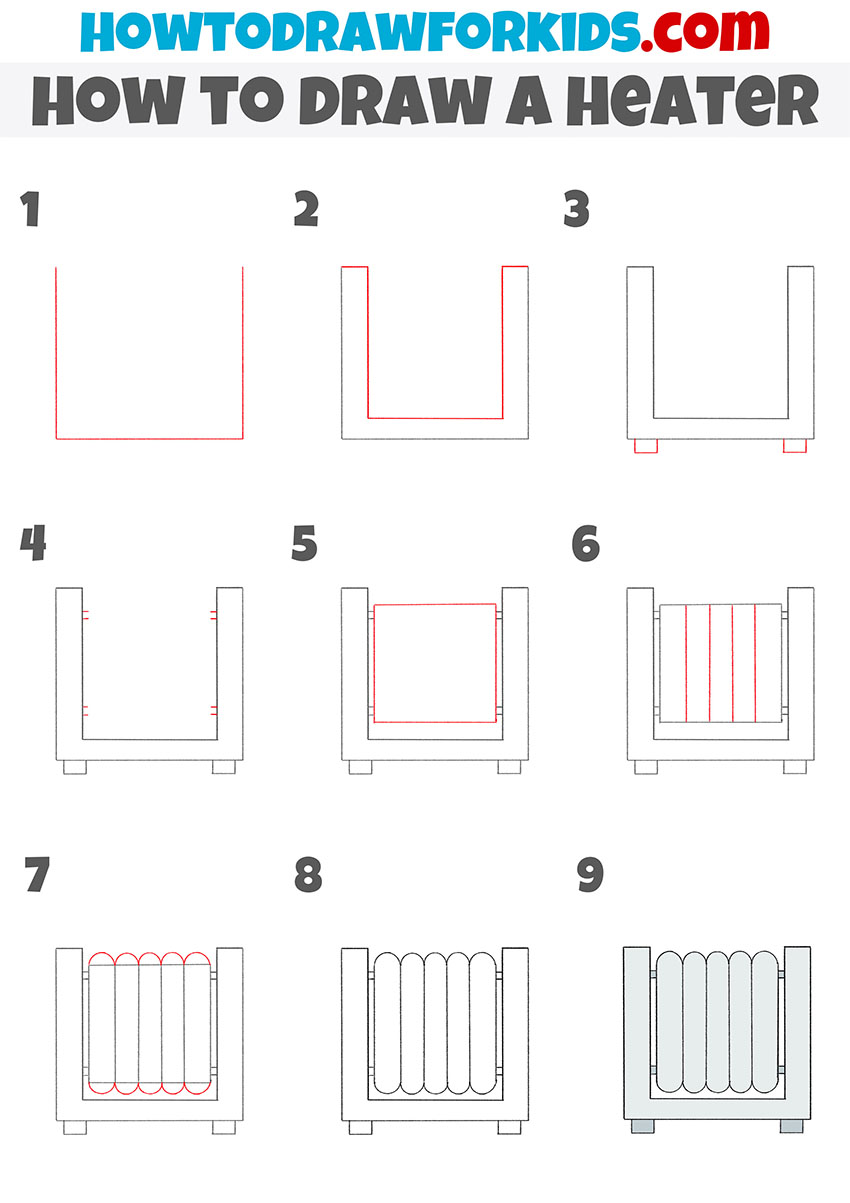 how to draw a heater step by step