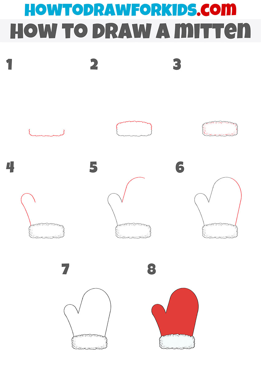 how to draw a mitten step by step