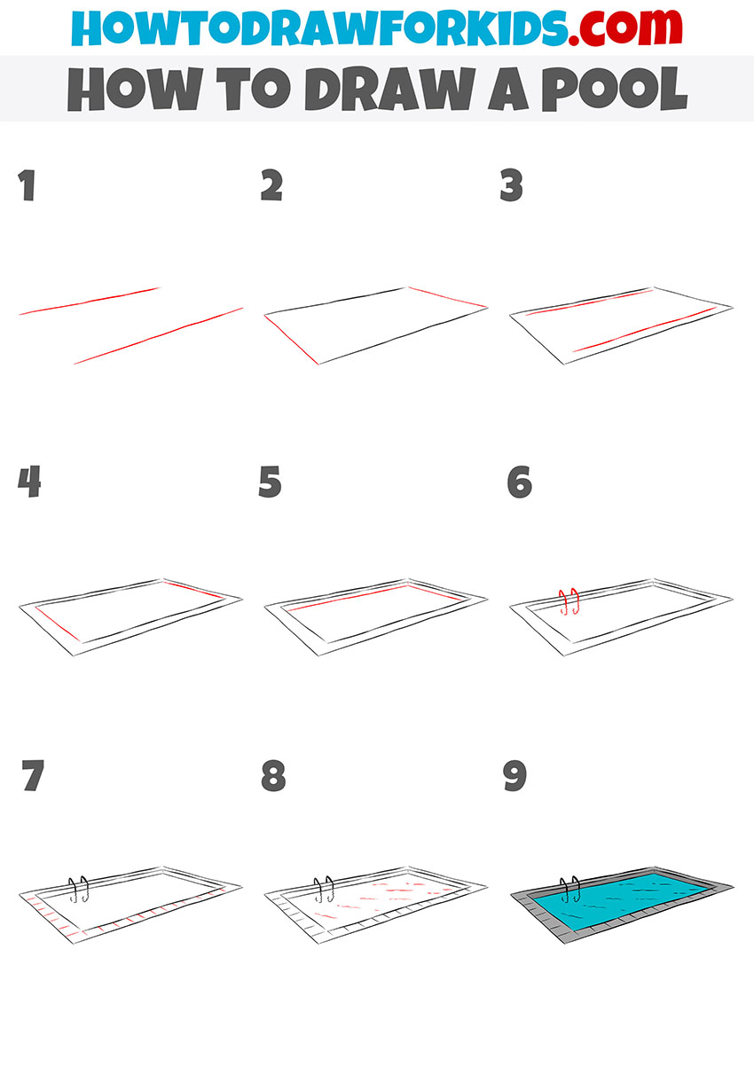 how to draw a pool step by step