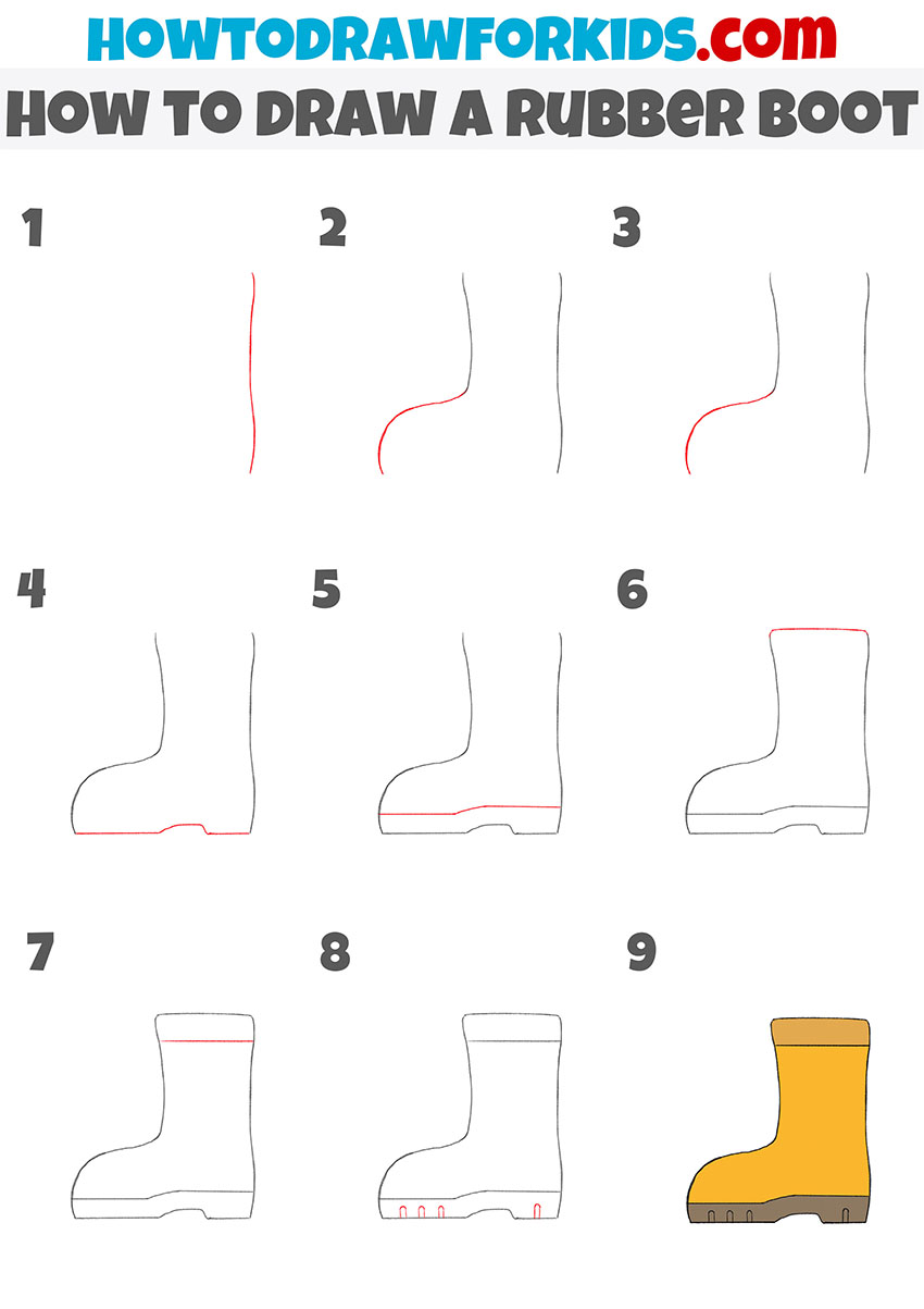 how to draw a rubber boot step by step