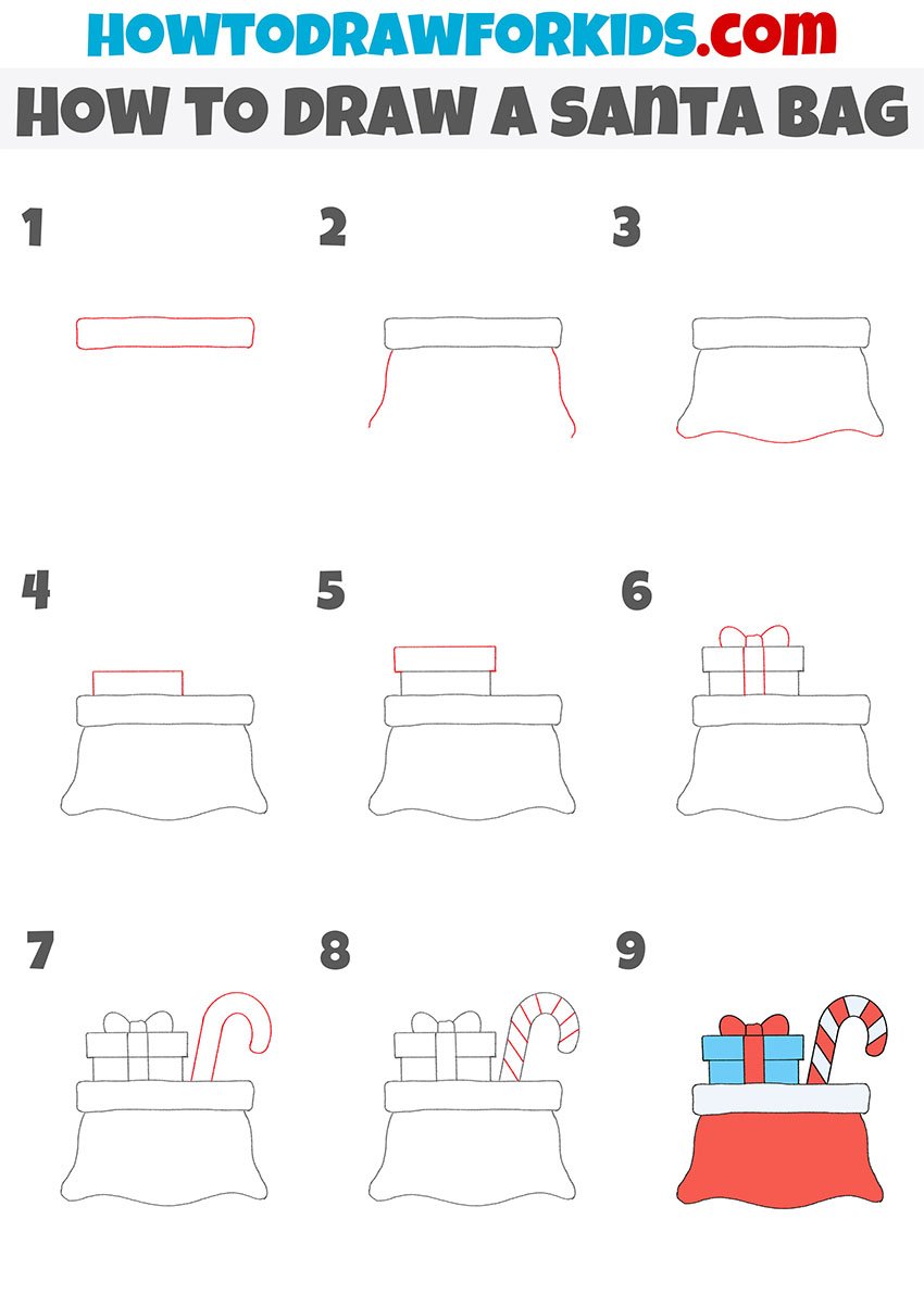 how to draw a santa bag step by step