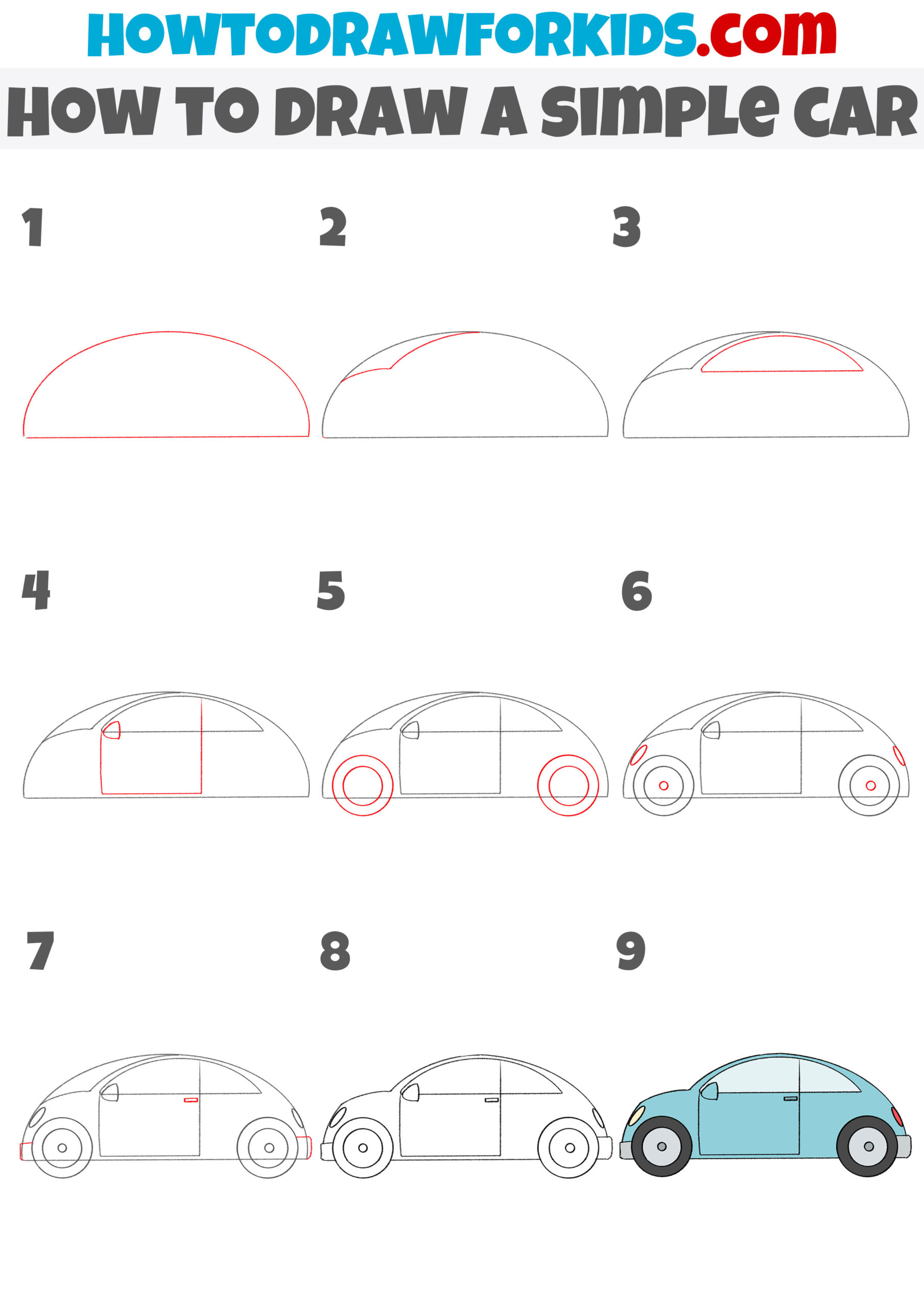 how to draw a simple car step by step
