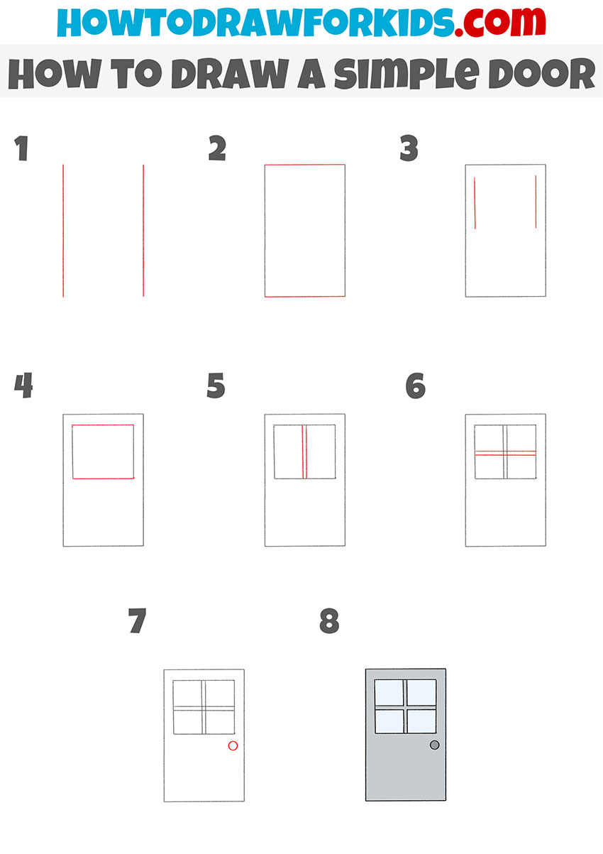 how to draw a simple door step by step