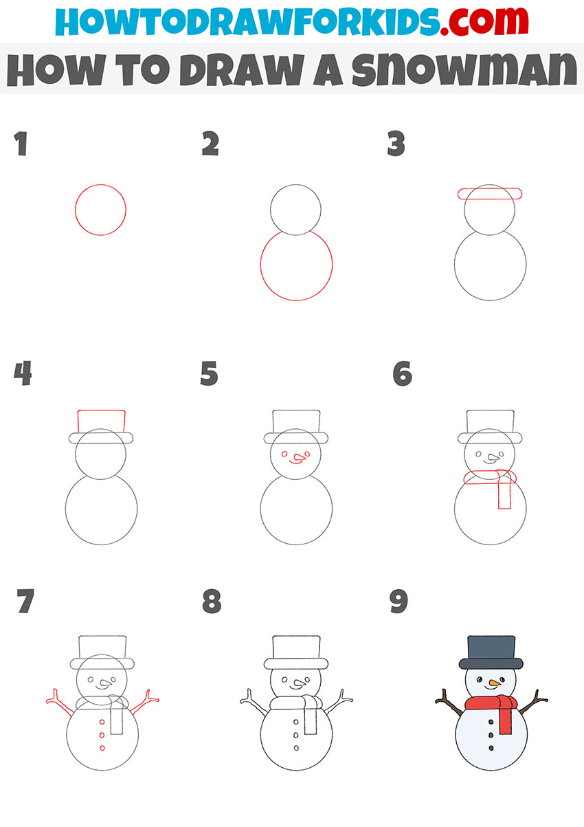 how to draw a snowman step by step