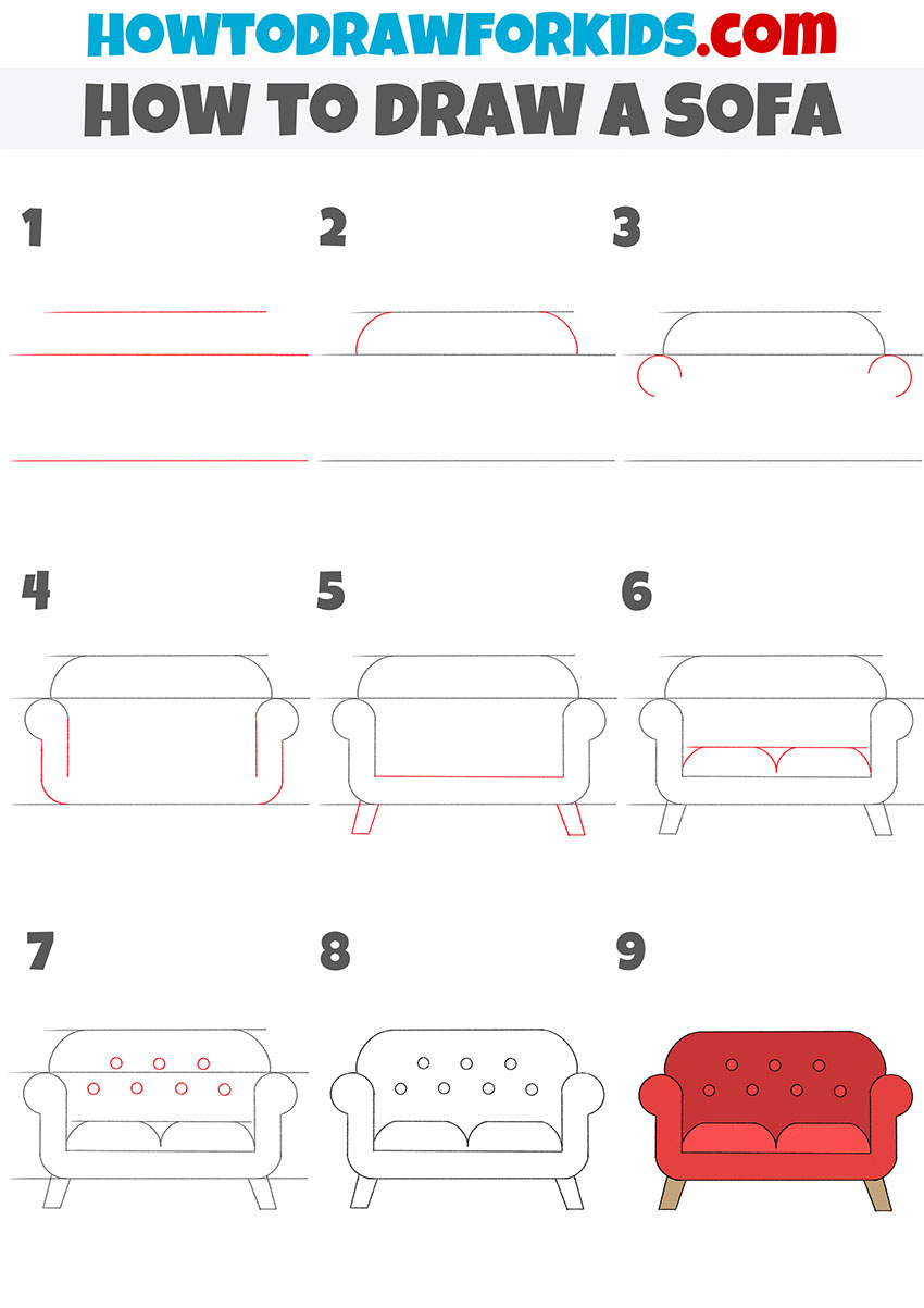 how to draw a sofa step by step