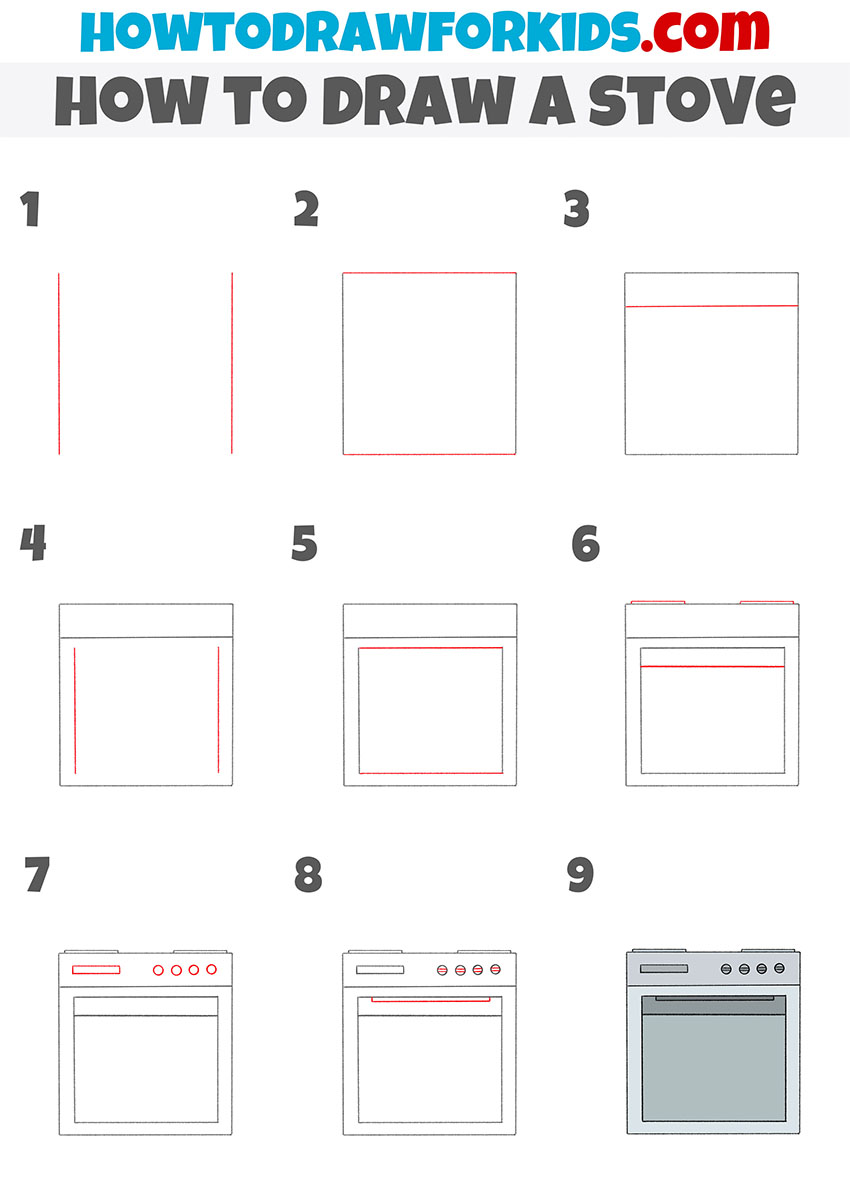 how to draw a stove step by step
