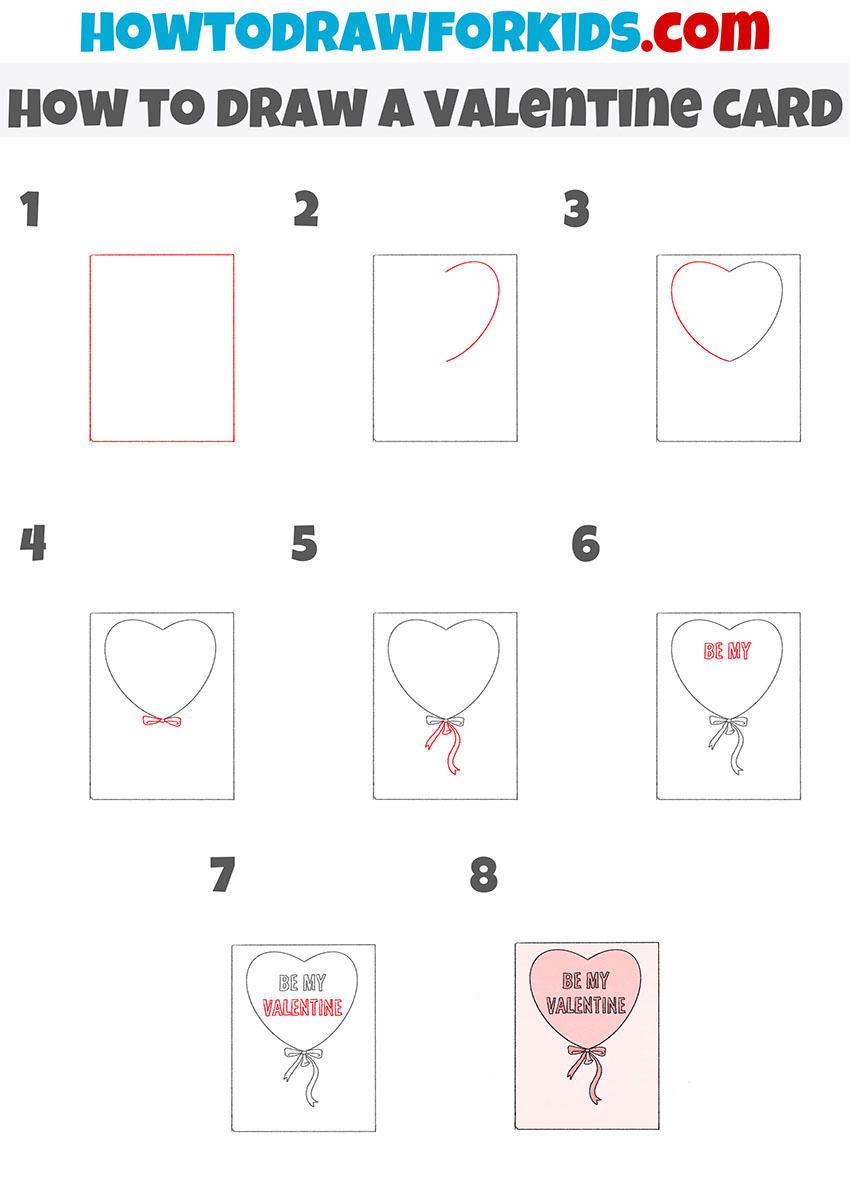 how to draw a valentine card step by step