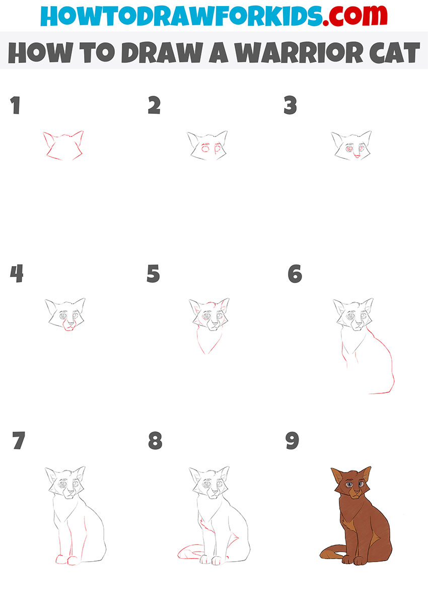 how to draw a warrior cat step by step