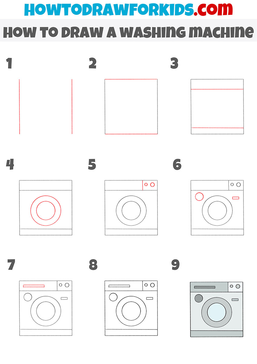 how to draw a washing machine step by step