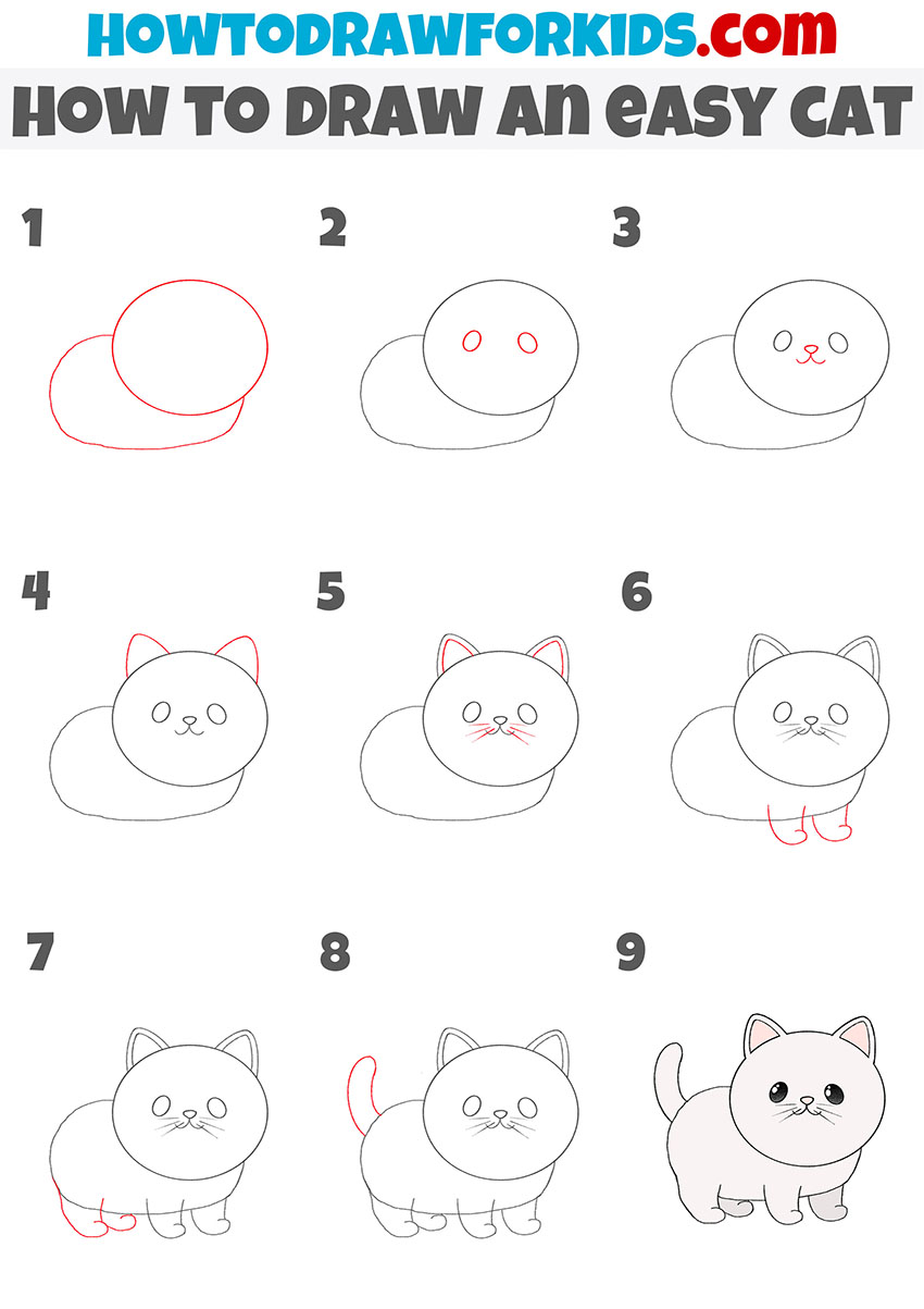 how to draw an easy cat step by step