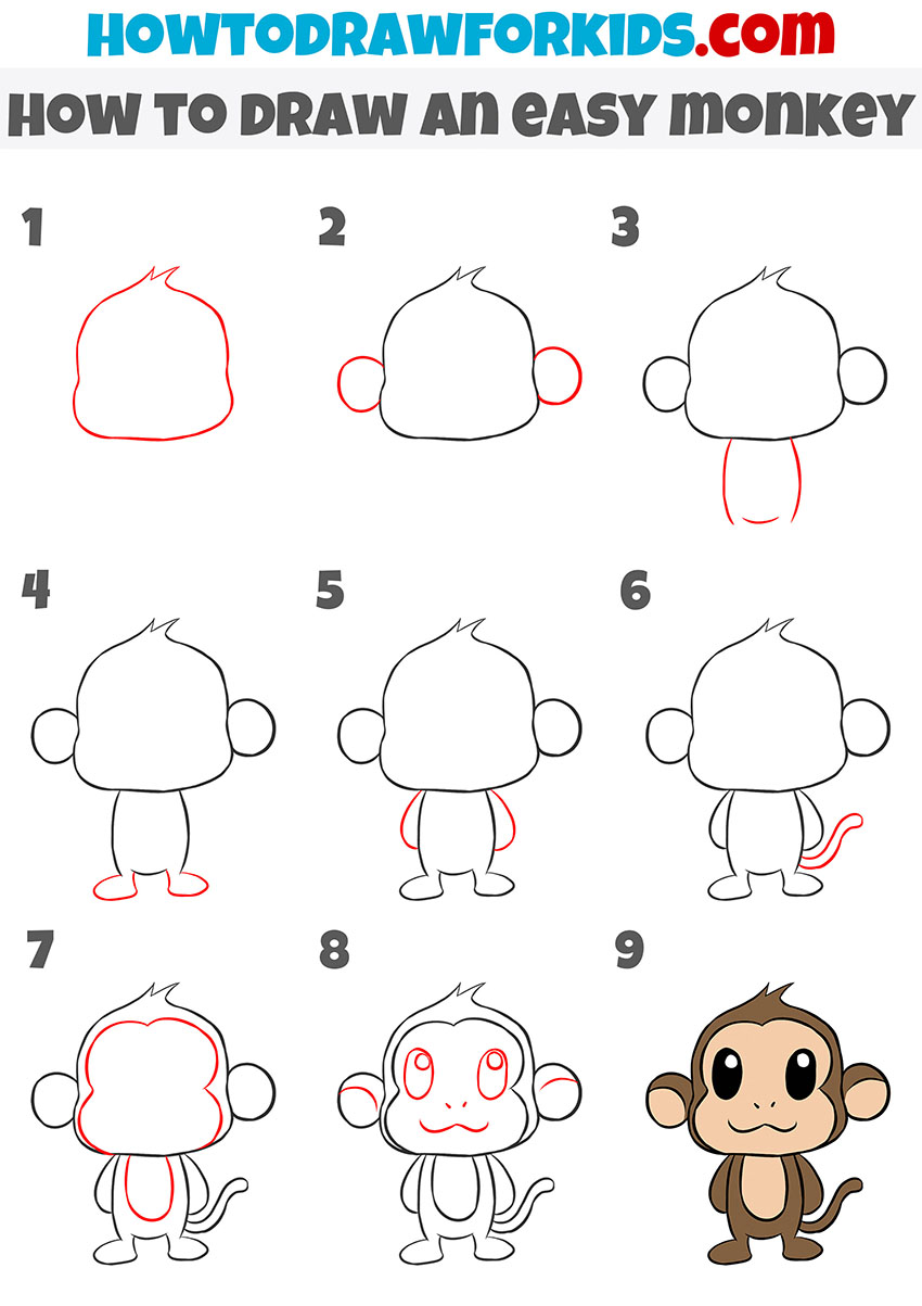 how to draw an easy monkey step by step