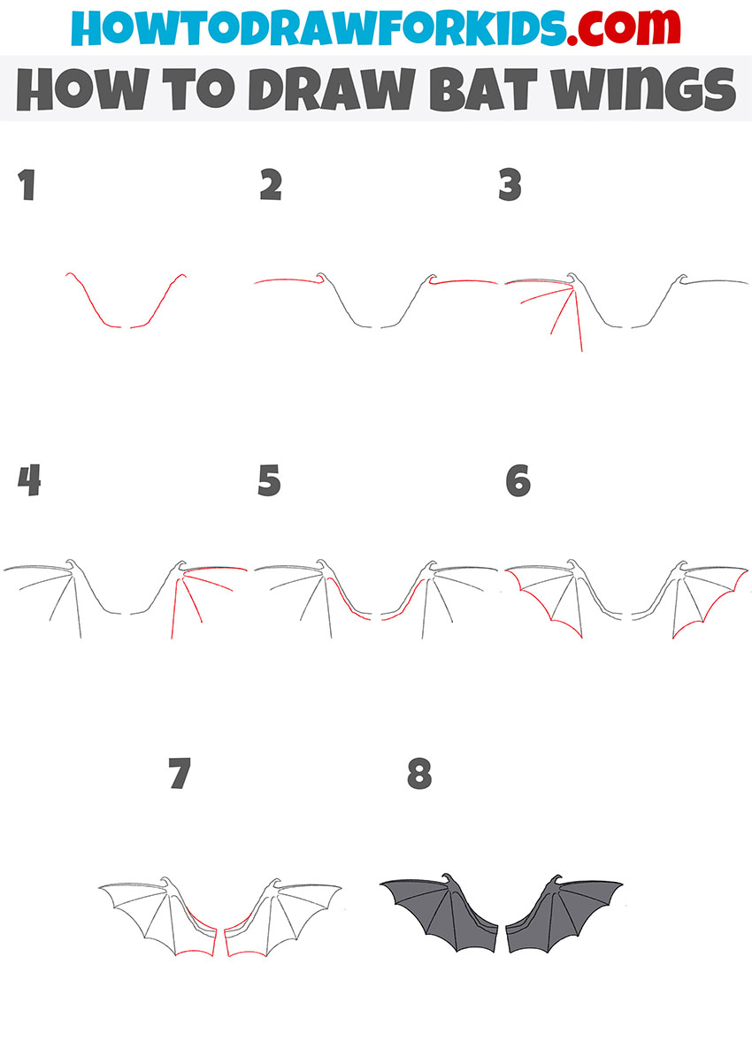 how to draw bat wings step by step