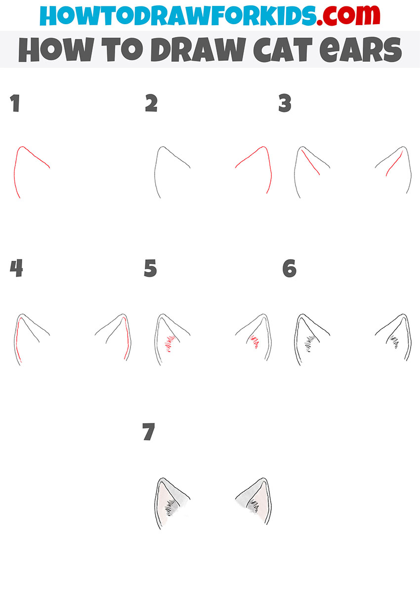 how to draw cat ears step by step