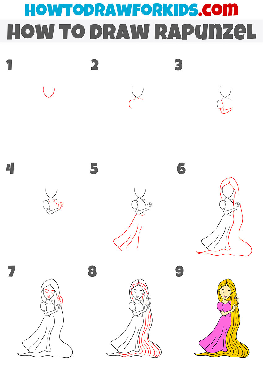 how to draw rapunzel step by step