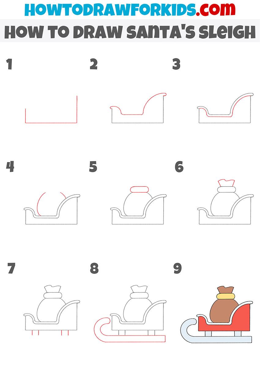 how to draw santa's sleigh step by step