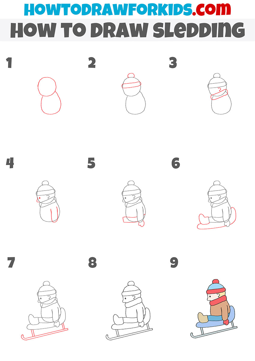 how to draw sledding step by step