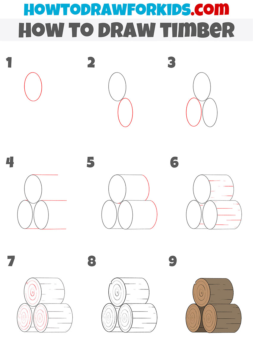 how to draw timber step by step
