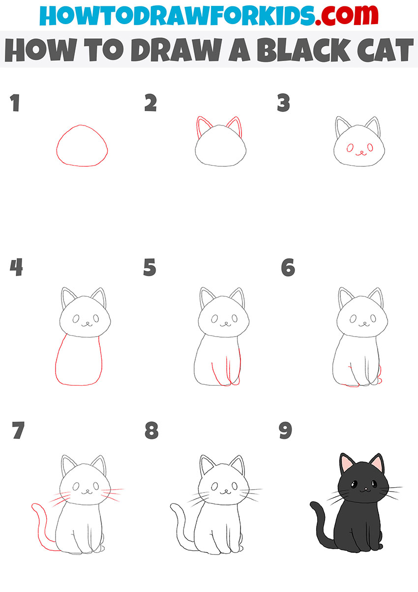 how to draw a black cat step by step