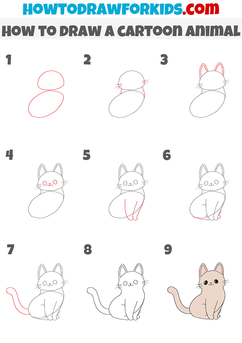 how to draw a cartoon animal step by step