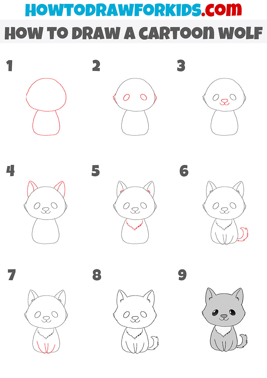 how to draw a cartoon wolf step by step