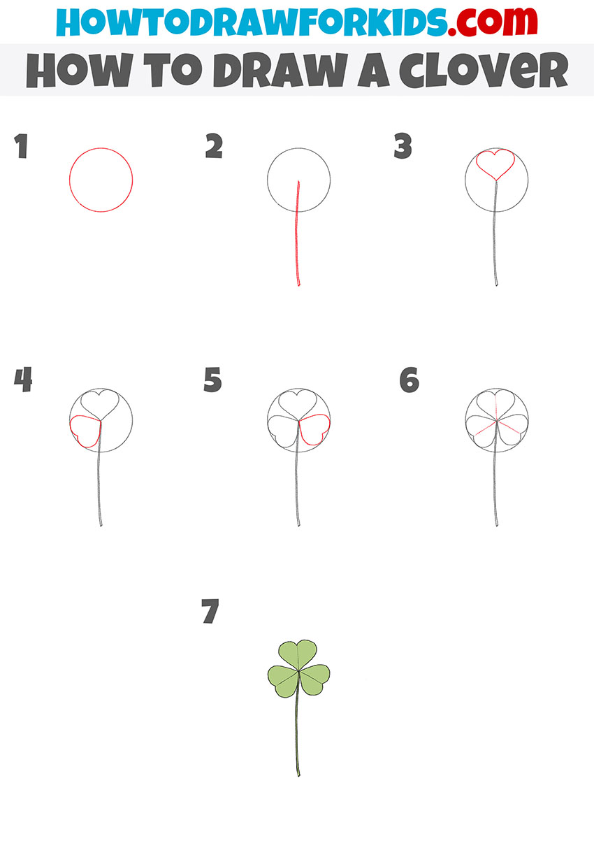 how to draw a clover step by step