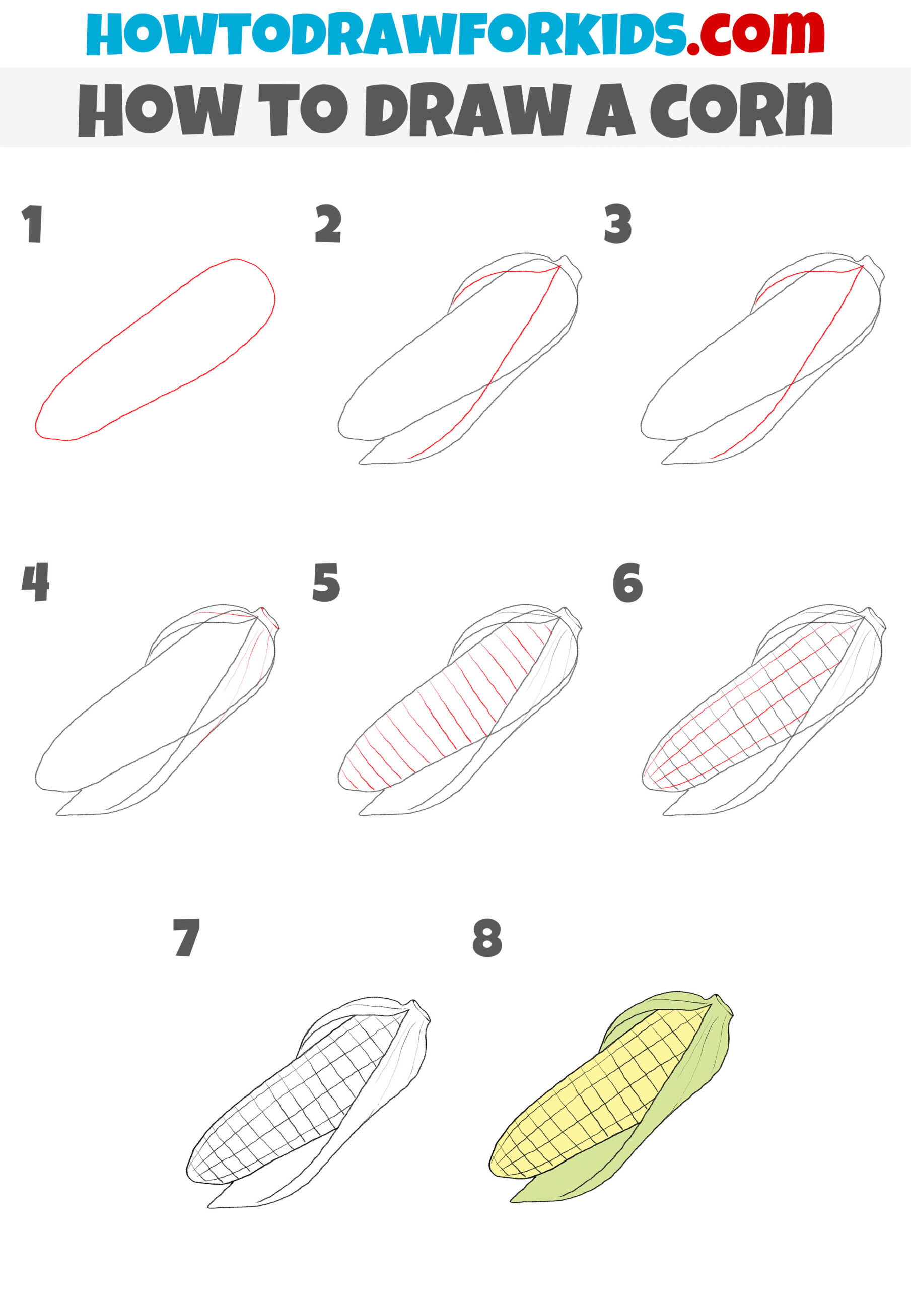 how to draw a corn step by step