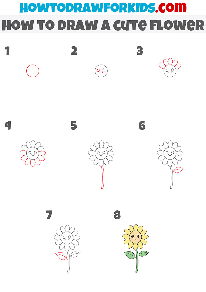 how to draw a cute flower step by step