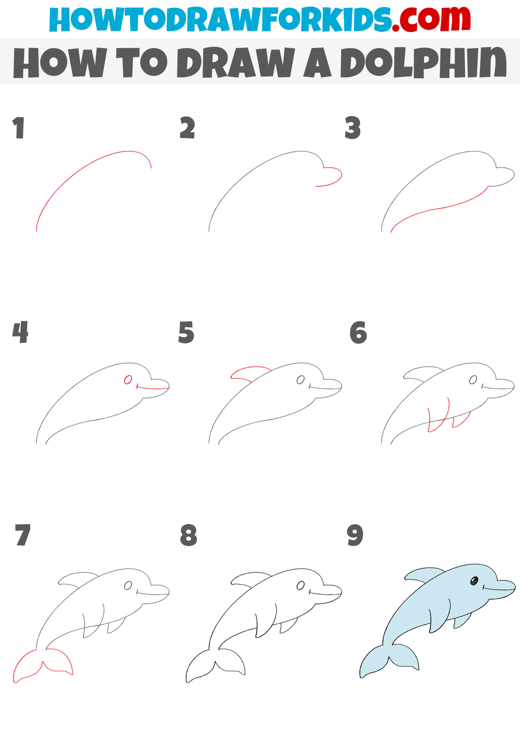 how to draw a dolphin step by step