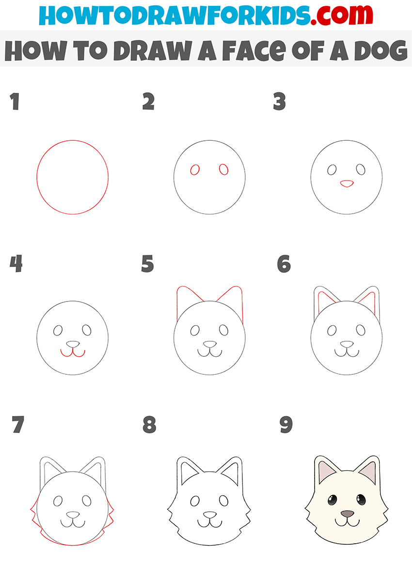 how to draw a face of a dog step by step