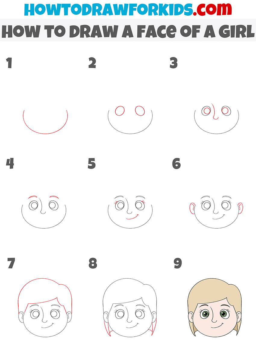 face of a girl step by step drawing tutorial