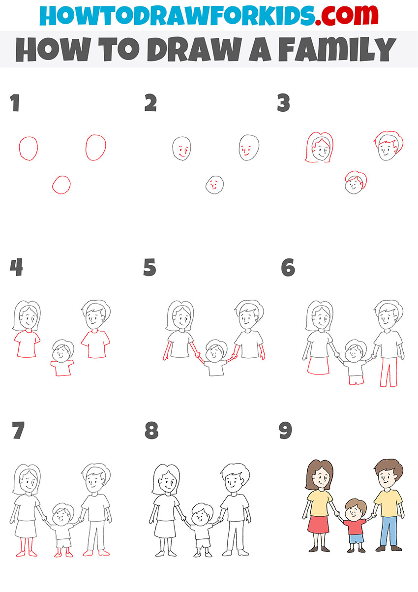 how to draw a family step by step