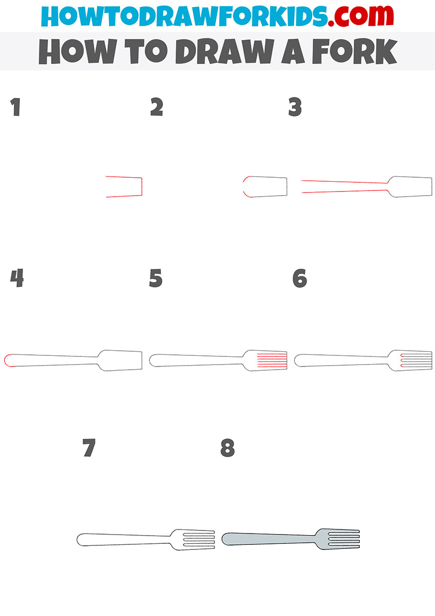 how to draw a fork step by step