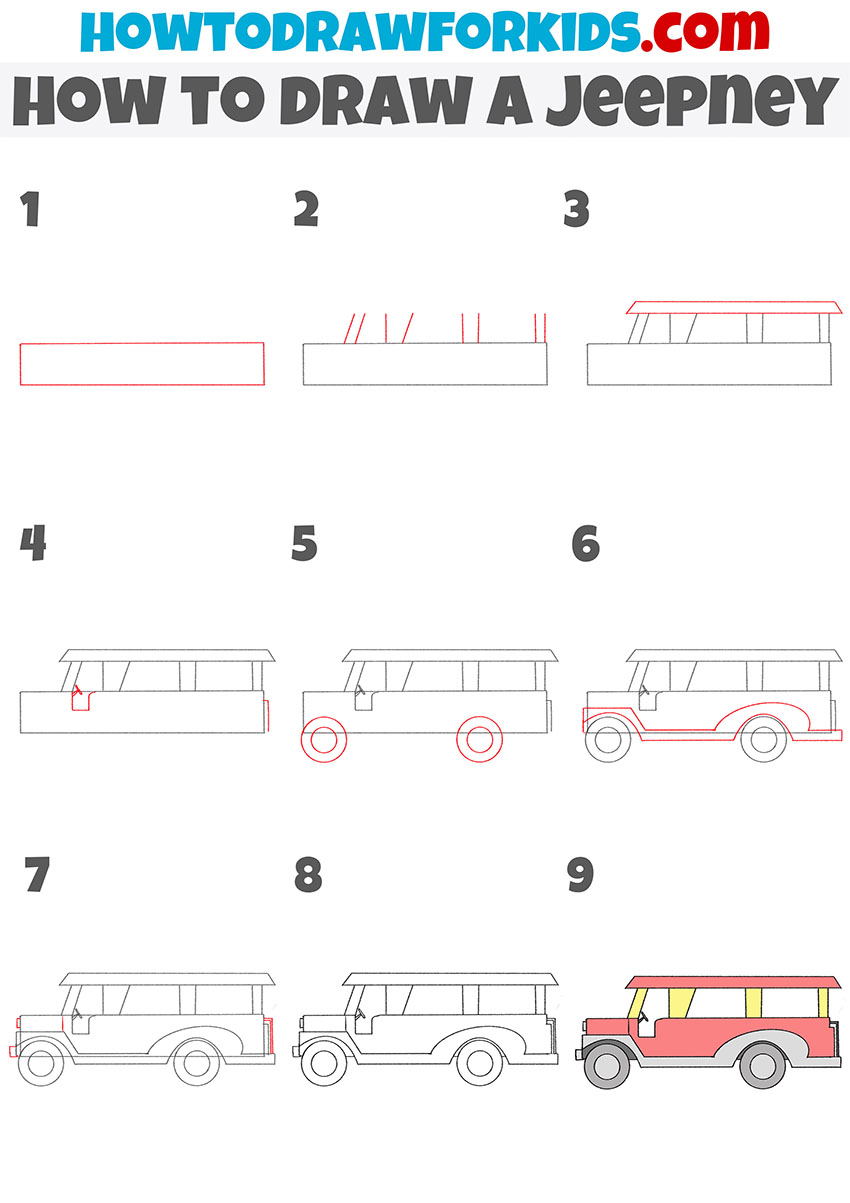 how to draw a jeepney step by step