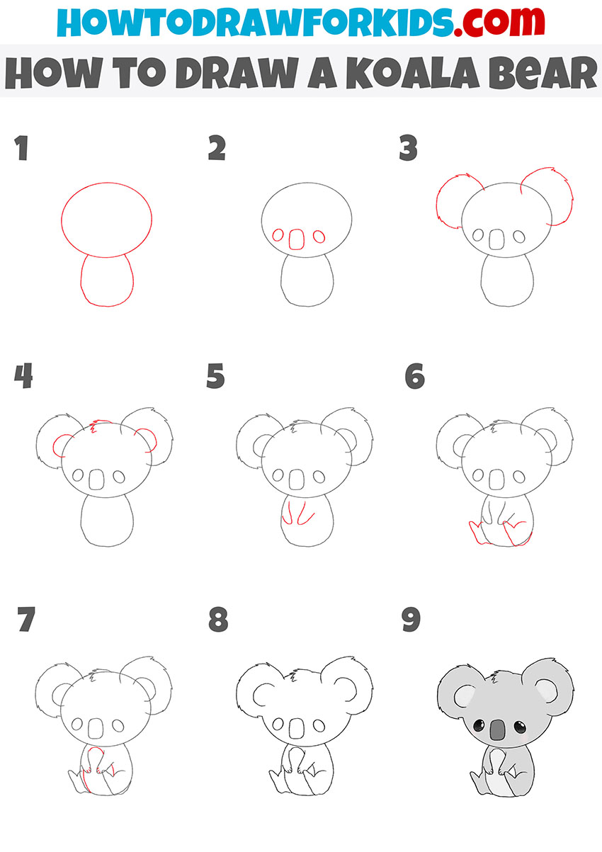 how to draw a koala bear step by step