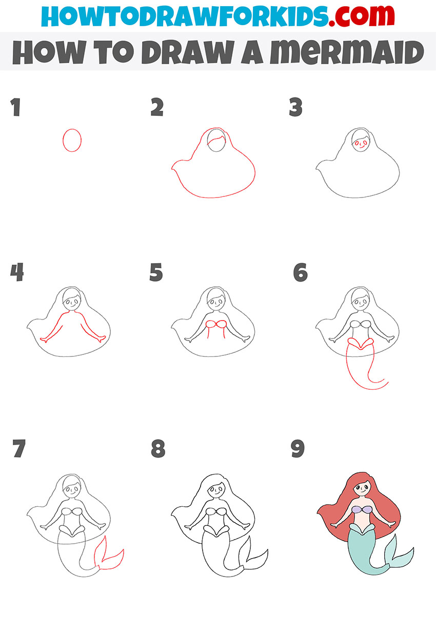 how to draw a mermaid step by step