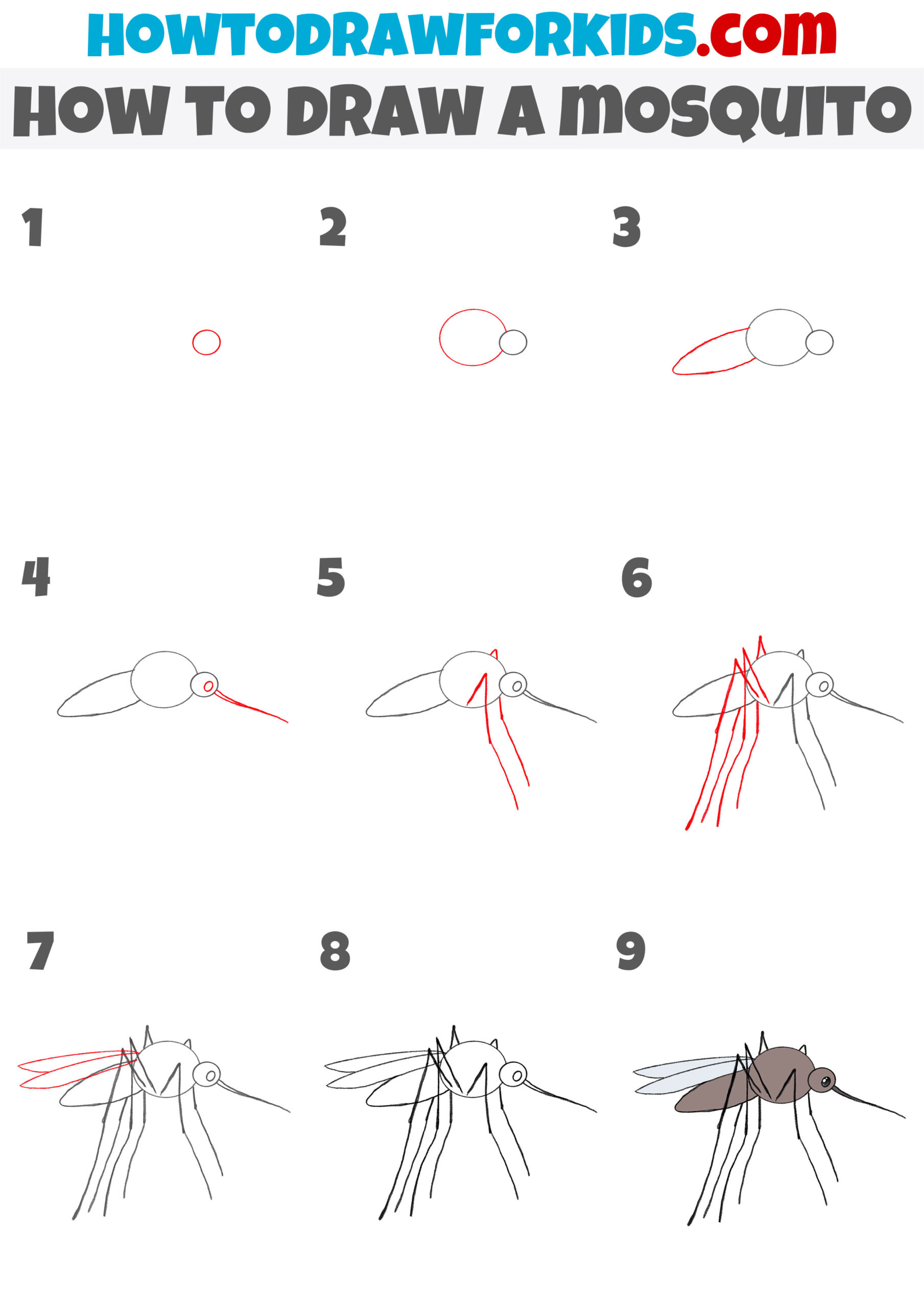 how to draw a mosquito step by step