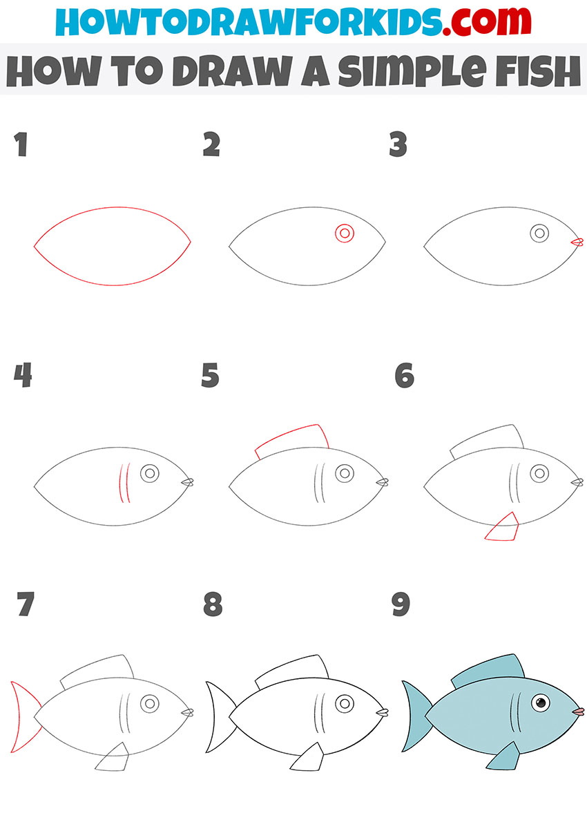 how to draw a simple fish step by step