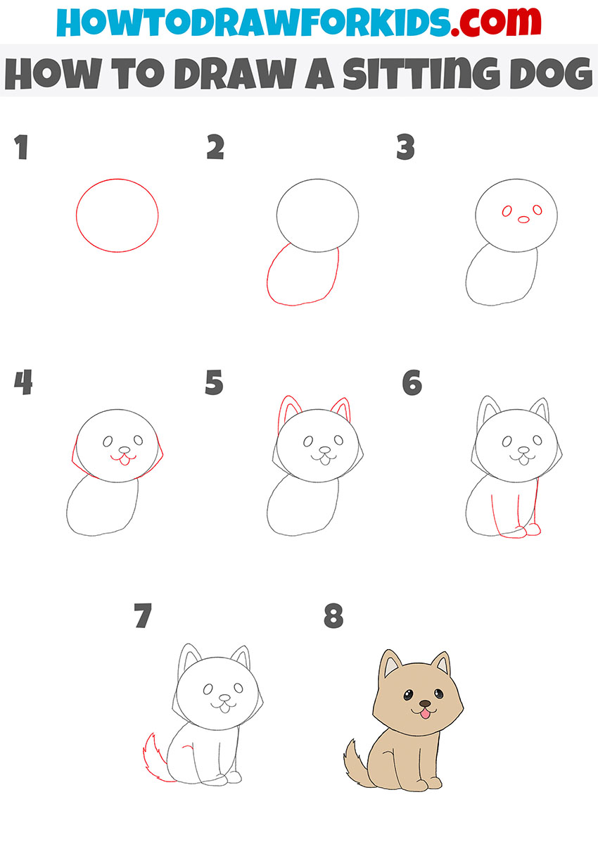 how to draw a sitting dog step by step