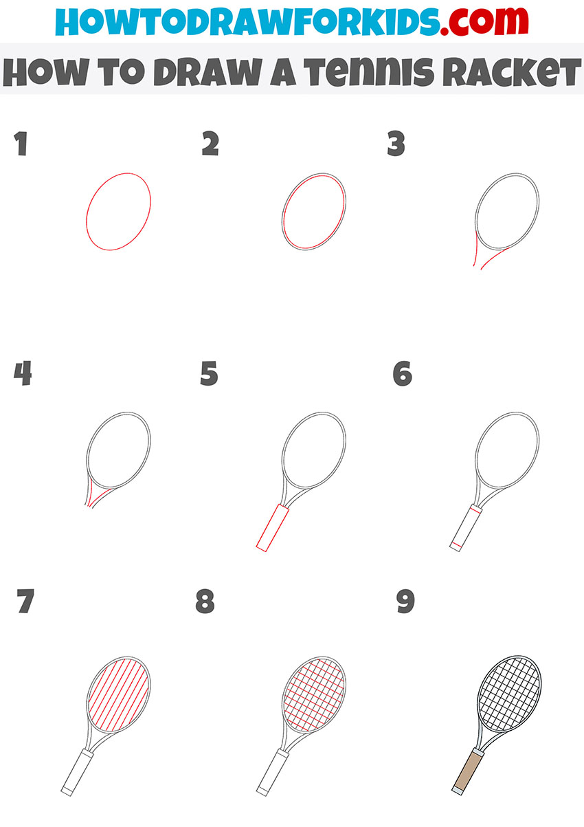 how to draw a tennis racket step by step
