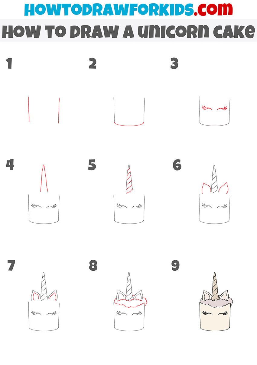how to draw a unicorn cake step by step