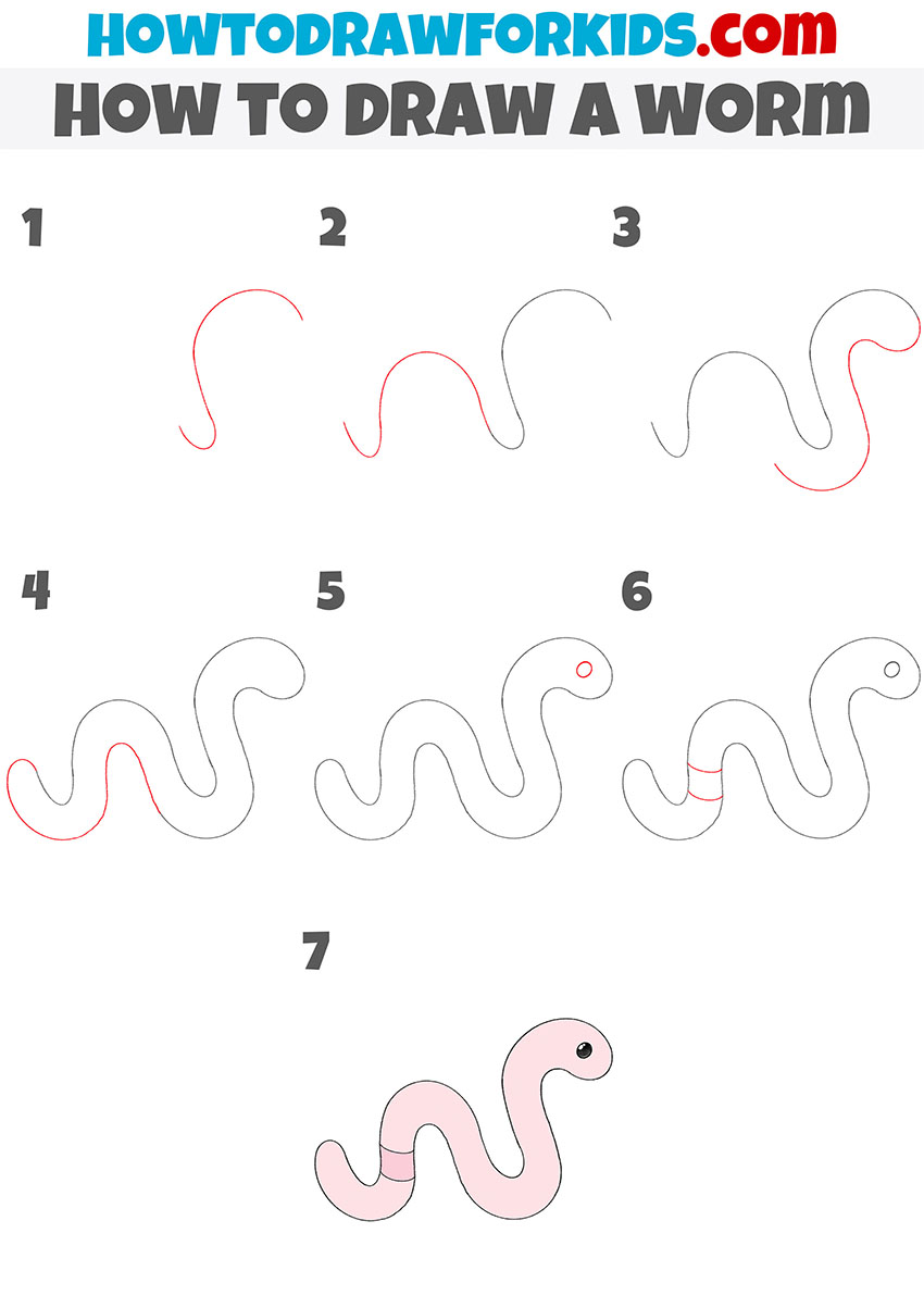 how to draw a worm step by step