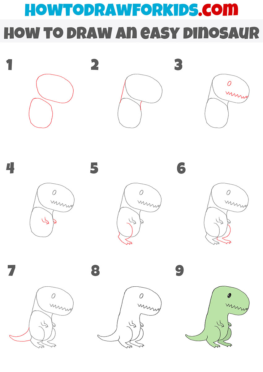 how to draw an easy dinosaur step by step