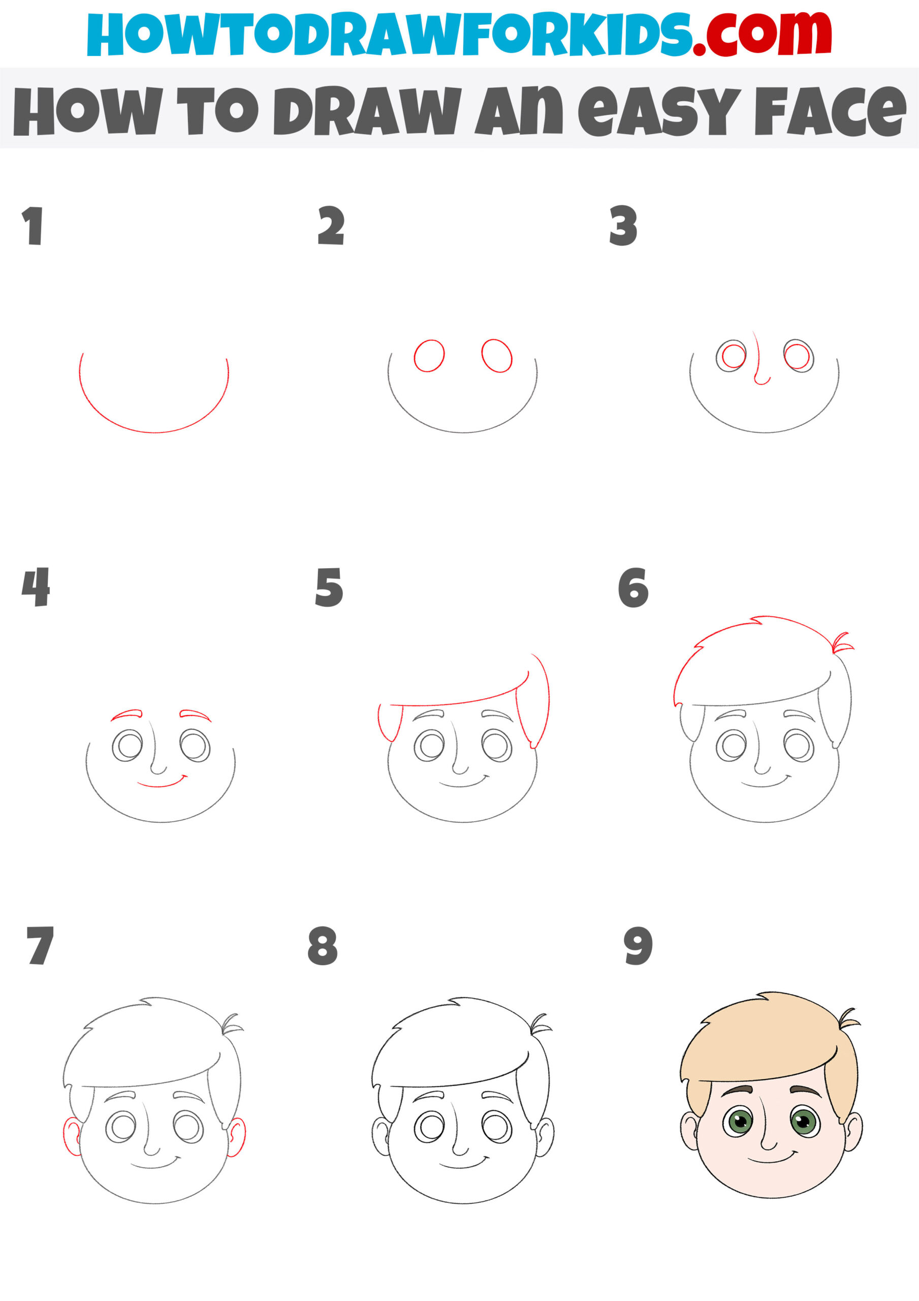 how to draw an easy face step step