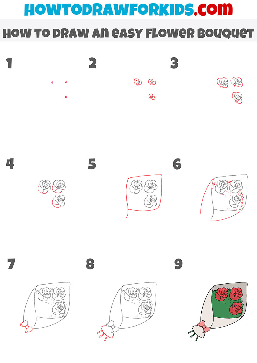 how to draw an easy flower bouquet step by step